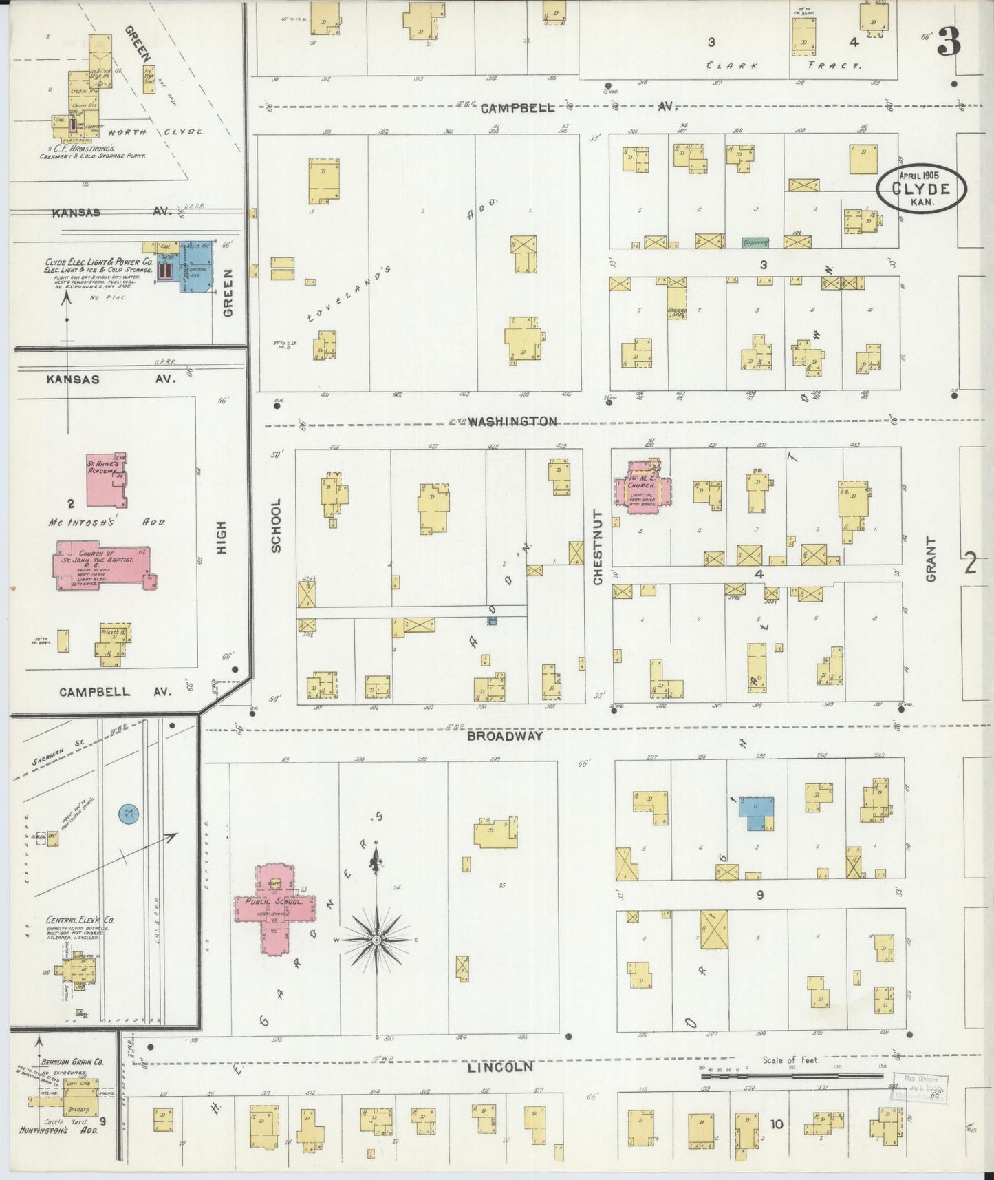 Sanborn Fire Insurance Map from Clyde, Cloud County, Kansas (1905), Sheet #0003 - Historic Sanborn Fire Insurance Map Print, vintage old map wall art, antique decor, genealogy gift, Kansas Kansas map