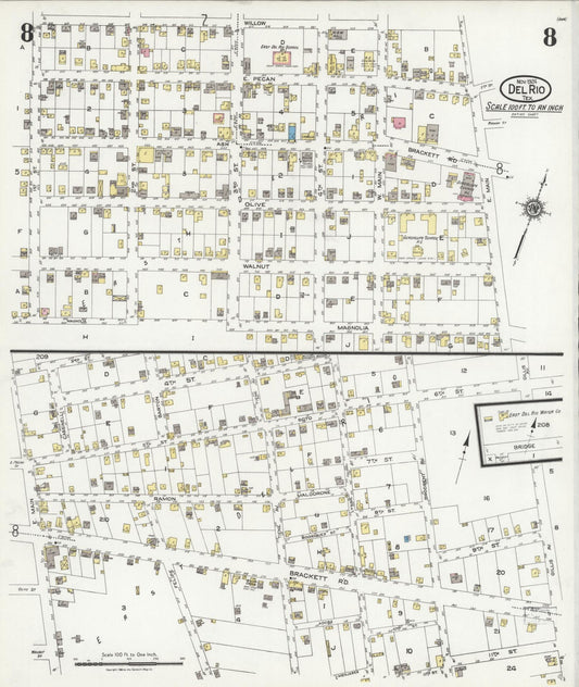 Sanborn Fire Insurance Map from Del Rio, Val Verde County, Texas (1924), Sheet #0008 - Historic Sanborn Fire Insurance Map Print, vintage old map wall art, antique decor, genealogy gift, Texas Texas map