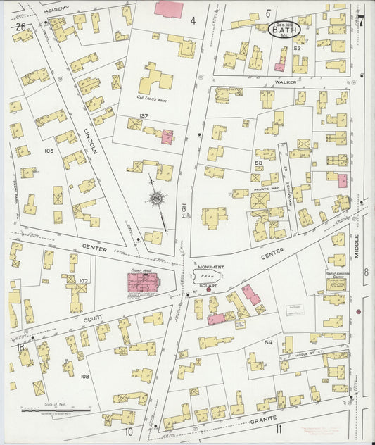 Sanborn Fire Insurance Map from Bath, Sagadahoc County, Maine (1919), Sheet #0007 - Historic Sanborn Fire Insurance Map Print, vintage old map wall art, antique decor, genealogy gift, Maine Maine map
