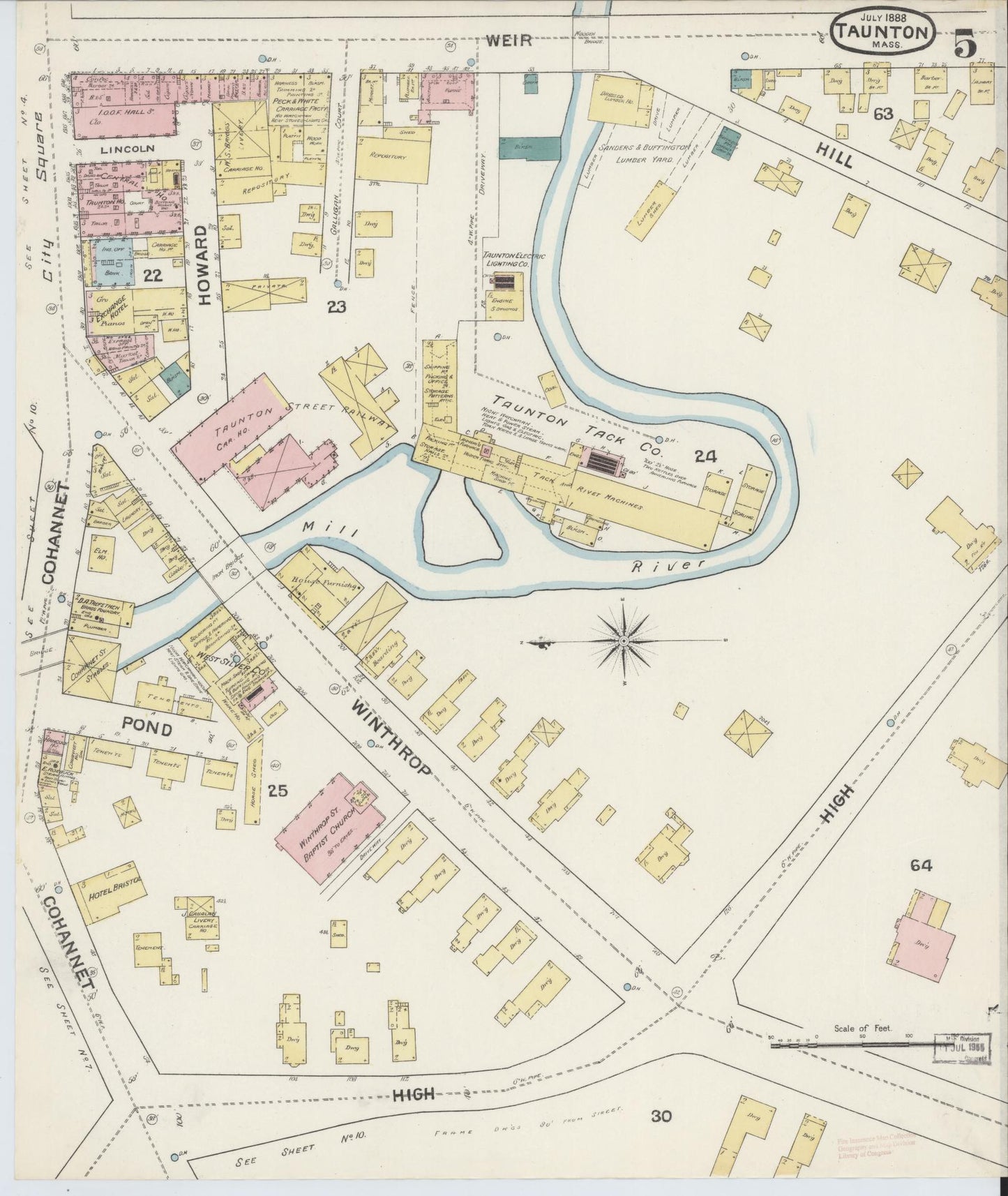 Sanborn Fire Insurance Map from Taunton, Bristol County, Massachusetts (1888), Sheet #0005 - Complete Map Set gallery image, historic Sanborn map, vintage wall art, Massachusetts Massachusetts