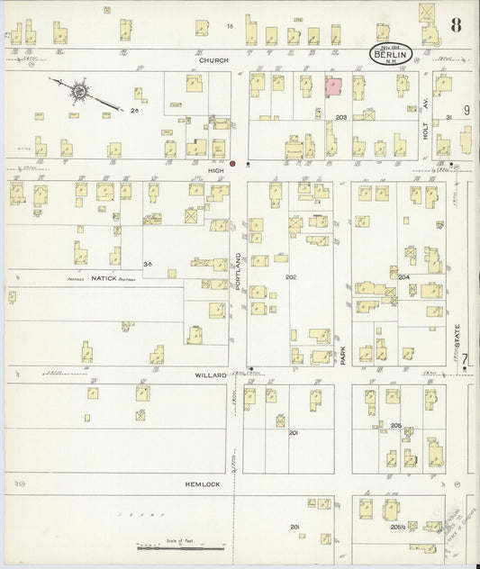 Sanborn Fire Insurance Map from Berlin, Coos County, New Hampshire (1914), Sheet #0008 - Historic Sanborn Fire Insurance Map Print, vintage old map wall art, antique decor, genealogy gift, New Hampshire New Hampshire map