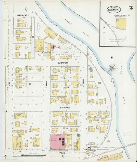 Sanborn Fire Insurance Map from Beaumont, Jefferson County, Texas (1902), Sheet #0002 - Historic Sanborn Fire Insurance Map Print, vintage old map wall art, antique decor, genealogy gift, Texas Texas map