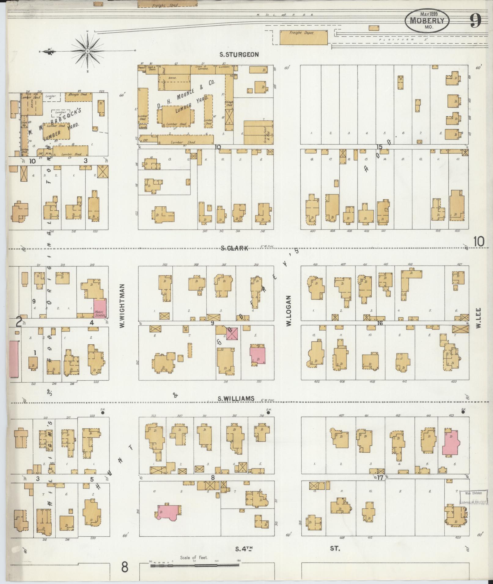 Sanborn Fire Insurance Map from Moberly, Randolph County, Missouri (1899), Sheet #0009 - Historic Sanborn Fire Insurance Map Print, vintage old map wall art, antique decor, genealogy gift, Missouri Missouri map