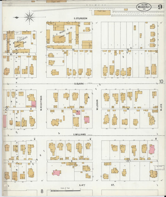 Sanborn Fire Insurance Map from Moberly, Randolph County, Missouri (1899), Sheet #0009 - Historic Sanborn Fire Insurance Map Print, vintage old map wall art, antique decor, genealogy gift, Missouri Missouri map
