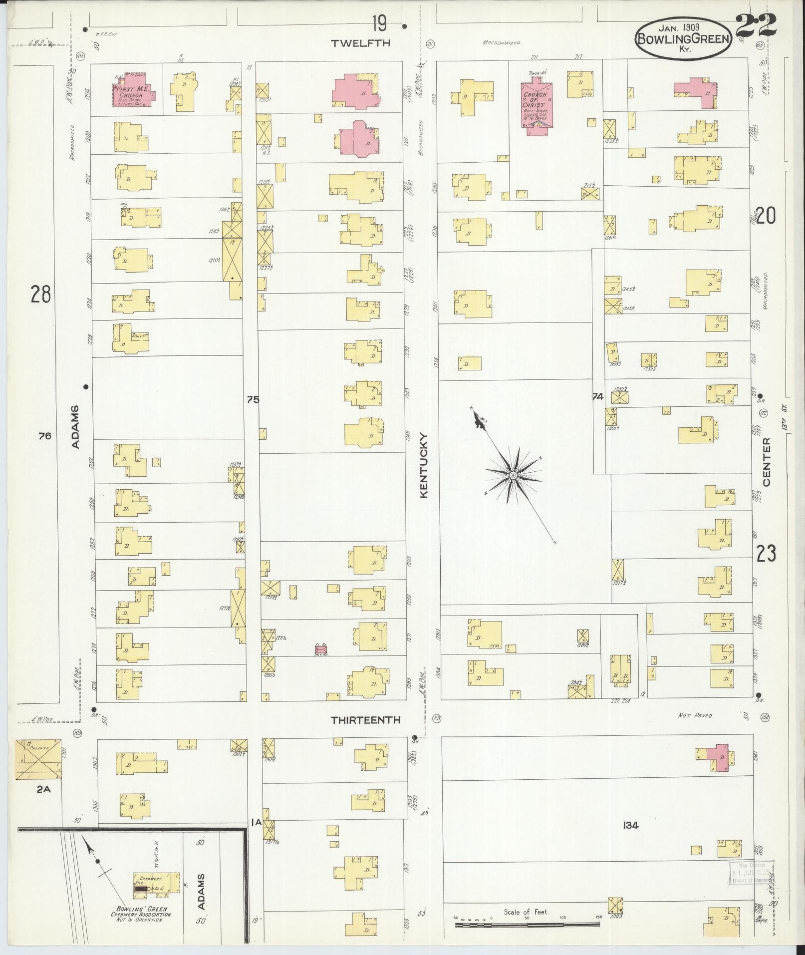 Sanborn Fire Insurance Map from Bowling Green, Warren County, Kentucky (1909), Sheet #0022 - Complete Map Set gallery image, historic Sanborn map, vintage wall art, Kentucky Kentucky