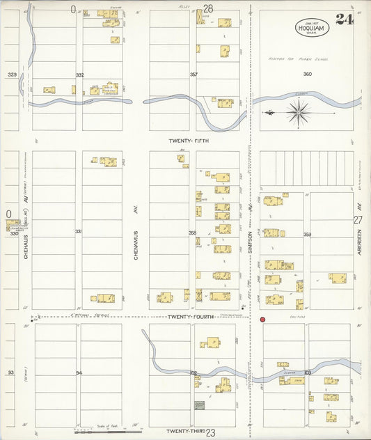 Sanborn Fire Insurance Map from Hoquiam, Grays Harbor County, Washington (1907), Sheet #0024 - Historic Sanborn Fire Insurance Map Print, vintage old map wall art, antique decor, genealogy gift, Washington Washington map