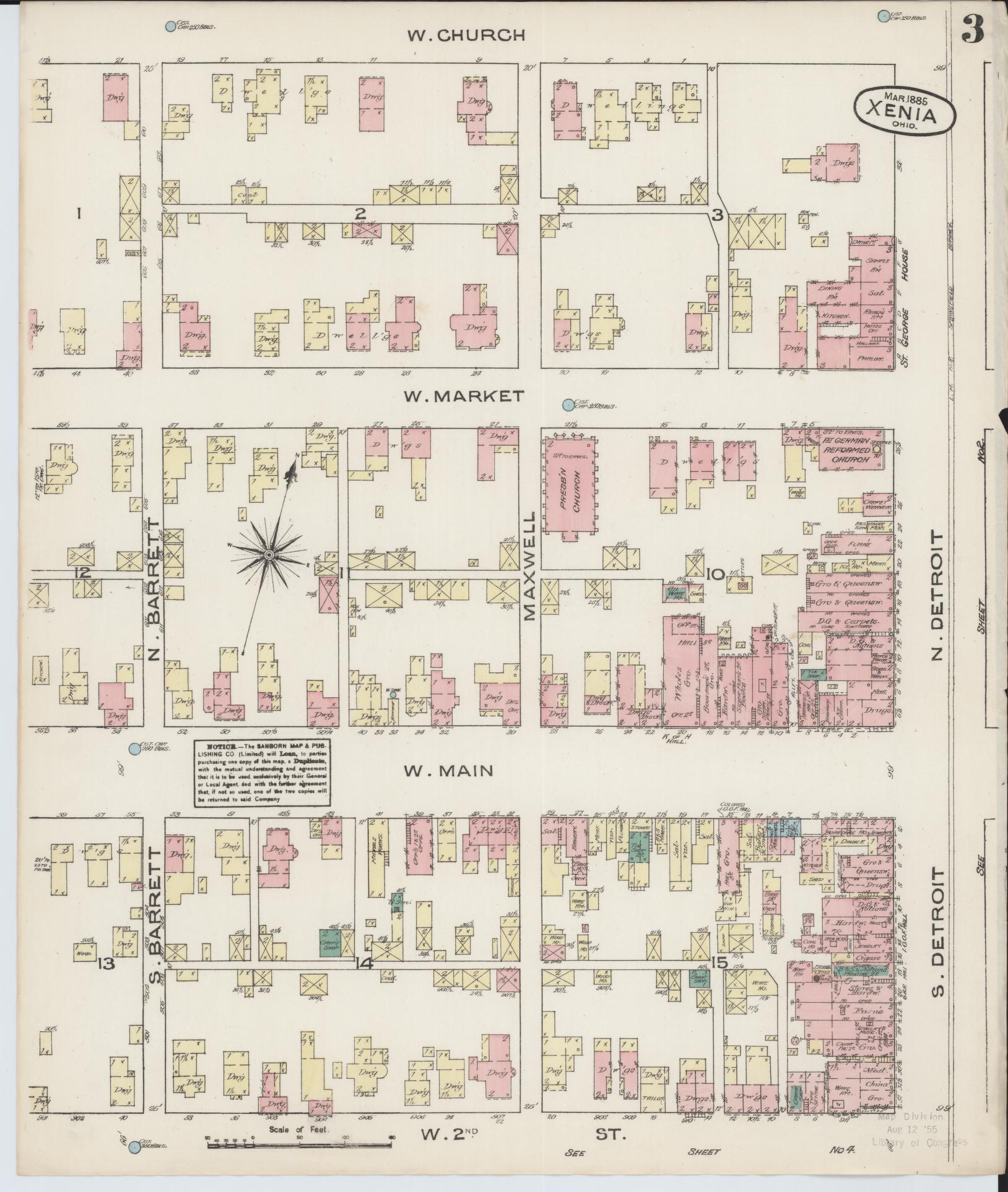 Sanborn Fire Insurance Map from Xenia, Greene County, Ohio (1885), Sheet #0003 - Historic Sanborn Fire Insurance Map Print, vintage old map wall art, antique decor, genealogy gift, Ohio Ohio map