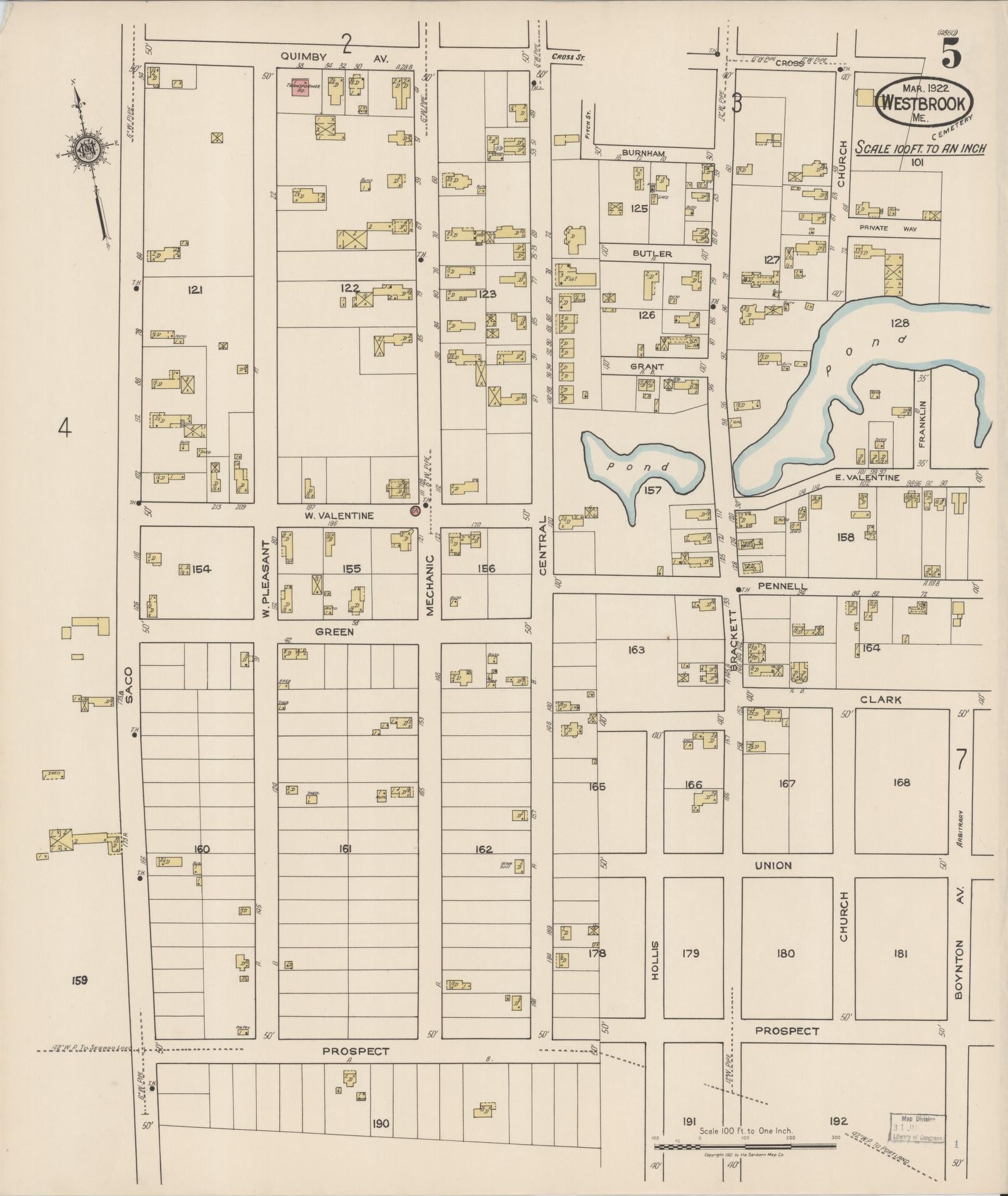 Sanborn Fire Insurance Map from Westbrook, Cumberland County, Maine (1922), Sheet #0005 - Complete Map Set gallery image, historic Sanborn map, vintage wall art, Maine Maine