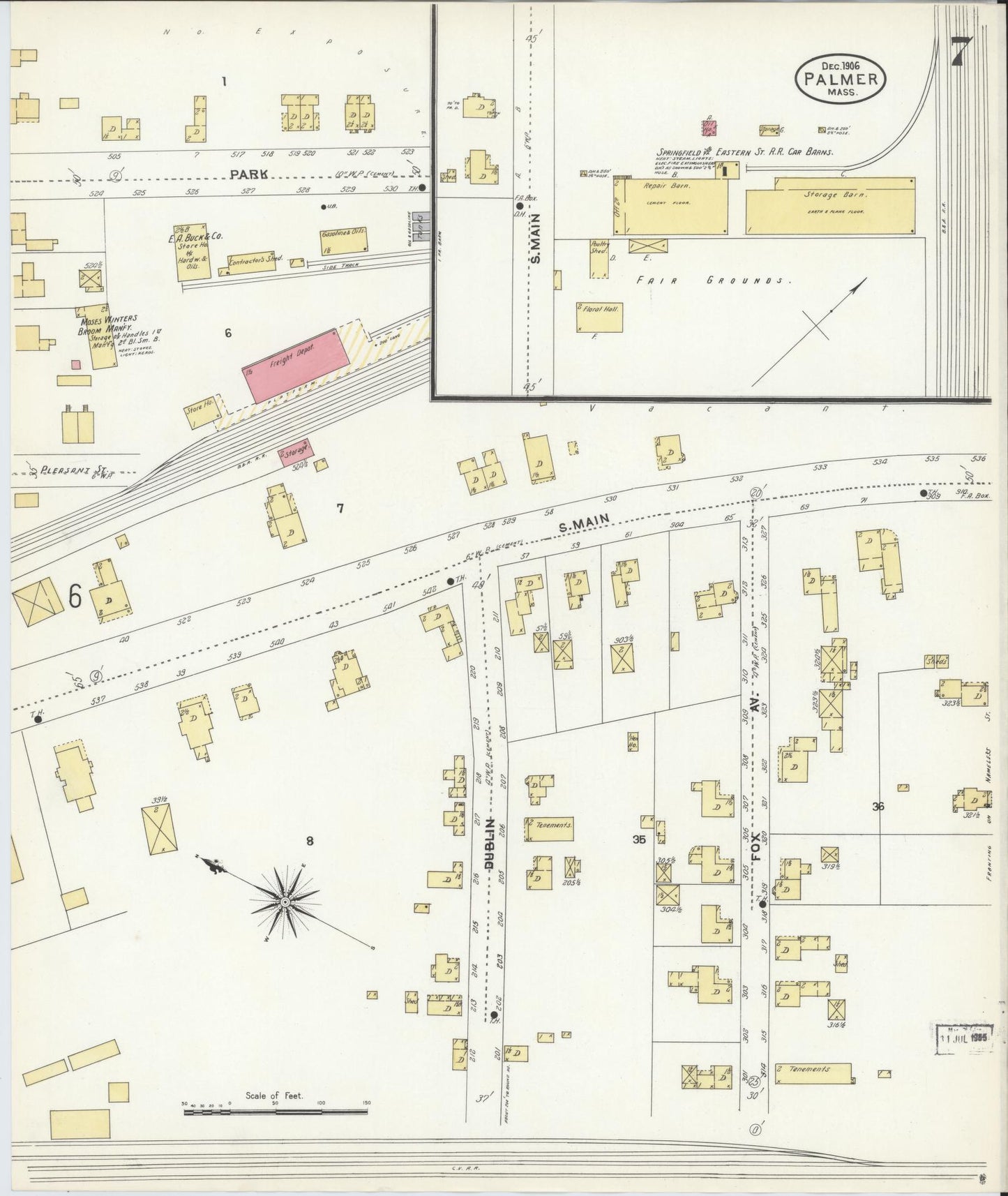 Sanborn Fire Insurance Map from Palmer, Hampden County, Massachusetts (1906), Sheet #0007 - Complete Map Set gallery image, historic Sanborn map, vintage wall art, Massachusetts Massachusetts