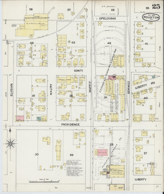 Sanborn Fire Insurance Map from Houston, Harris County, Texas (1890), Sheet #0025 - Historic Sanborn Fire Insurance Map Print, vintage old map wall art, antique decor, genealogy gift, Texas Texas map