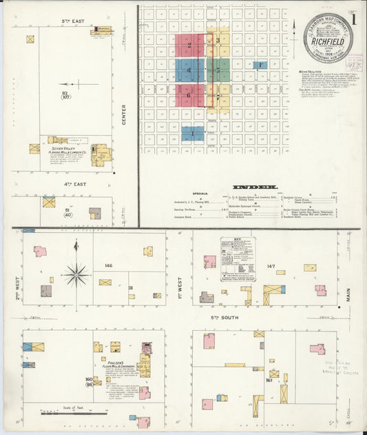 Sanborn Fire Insurance Map from Richfield, Sevier County, Utah (1908), Sheet #0001 - Historic Sanborn Fire Insurance Map Print, vintage old map wall art, antique decor, genealogy gift, Utah Utah map
