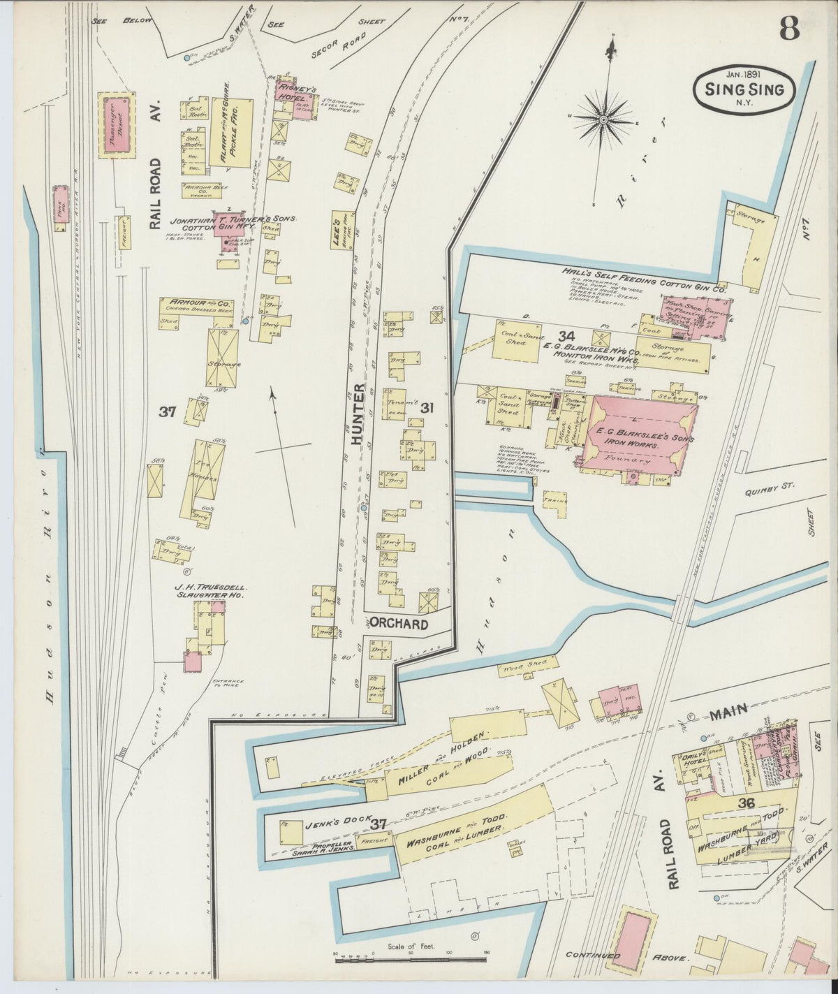 Sanborn Fire Insurance Map from Sing Sing, Westchester County, New York (1891), Sheet #0008 - Historic Sanborn Fire Insurance Map Print, vintage old map wall art, antique decor, genealogy gift, New York New York map
