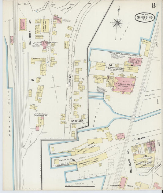 Sanborn Fire Insurance Map from Sing Sing, Westchester County, New York (1891), Sheet #0008 - Historic Sanborn Fire Insurance Map Print, vintage old map wall art, antique decor, genealogy gift, New York New York map