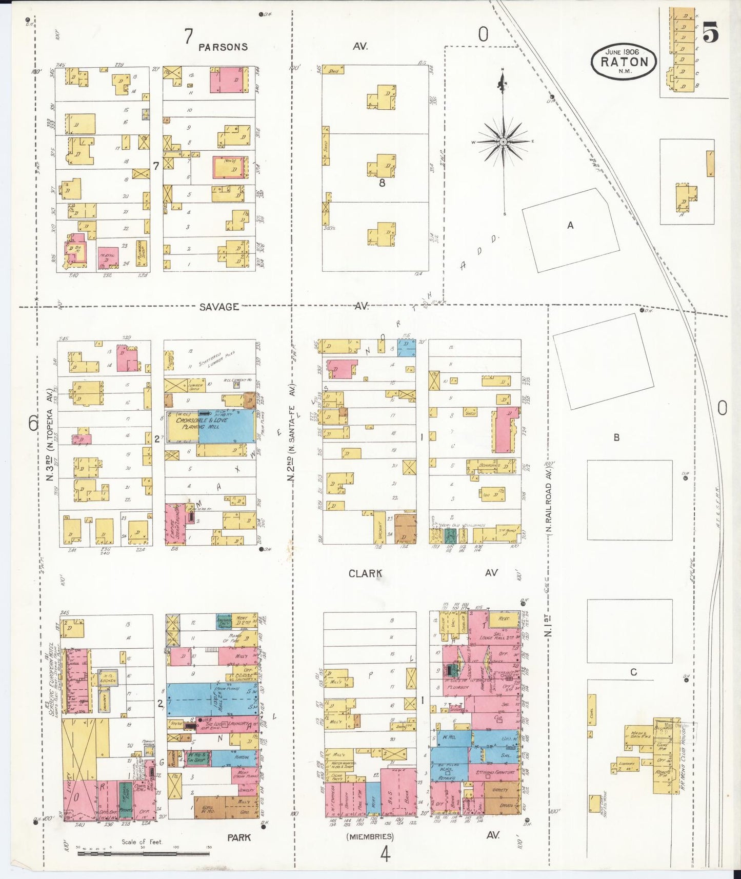 Sanborn Fire Insurance Map from Raton, Colfax County, New Mexico (1906), Sheet #0005 - Complete Map Set gallery image, historic Sanborn map, vintage wall art, New Mexico New Mexico