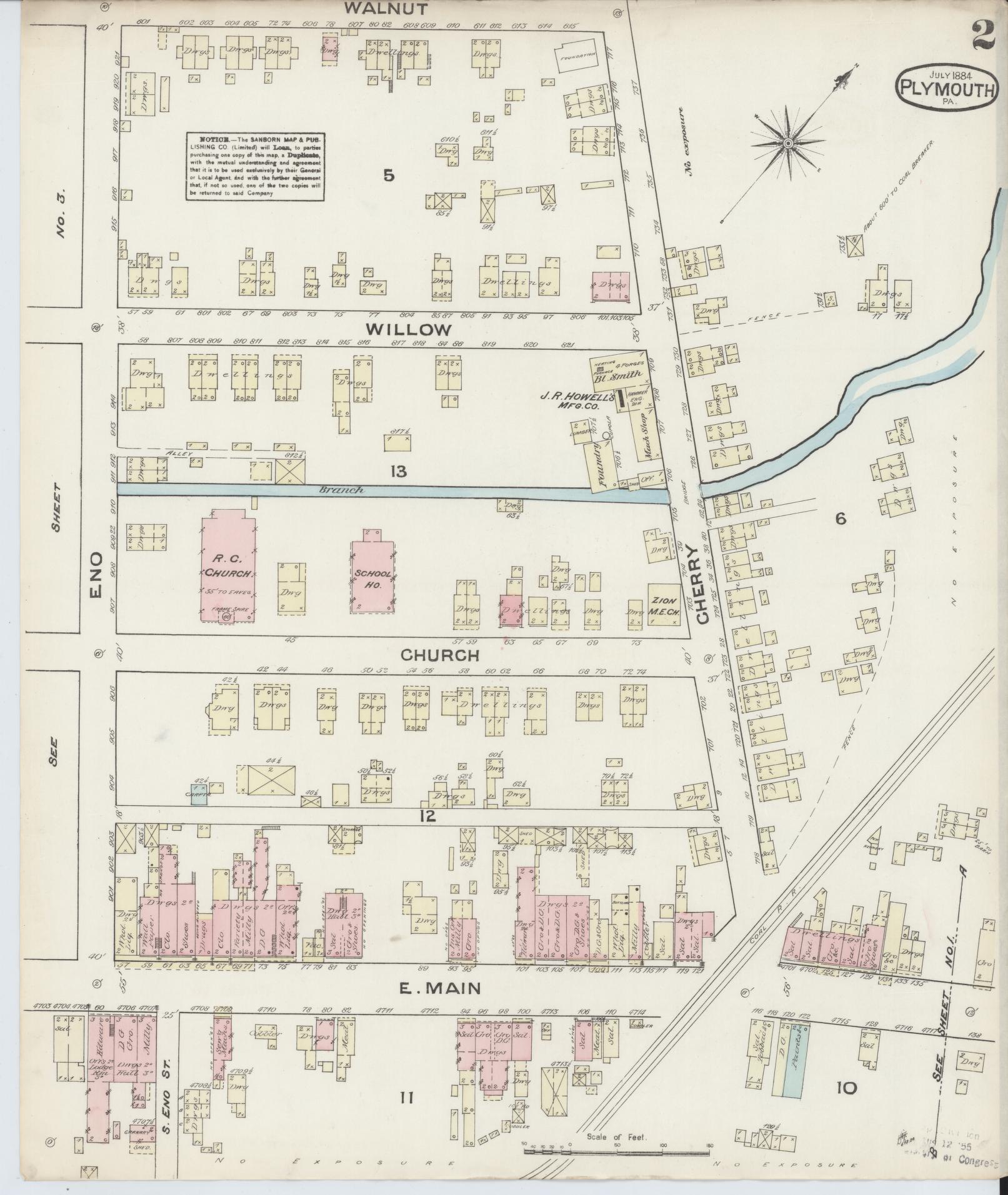 Sanborn Fire Insurance Map from Plymouth, Luzerne County, Pennsylvania (1884), Sheet #0002 - Complete Map Set gallery image, historic Sanborn map, vintage wall art, Pennsylvania Pennsylvania