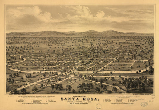 Bird's eye view of Santa Rosa, Sonoma County, Cal., 1876. (1876) – Historic Bird’s-Eye View Panorama Print