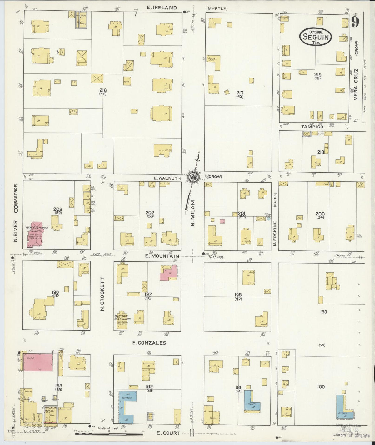 Sanborn Fire Insurance Map from Seguin, Guadalupe County, Texas (1916), Sheet #0009 - Complete Map Set gallery image, historic Sanborn map, vintage wall art, Texas Texas