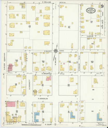 Sanborn Fire Insurance Map from Seguin, Guadalupe County, Texas (1916), Sheet #0009 - Complete Map Set gallery image, historic Sanborn map, vintage wall art, Texas Texas