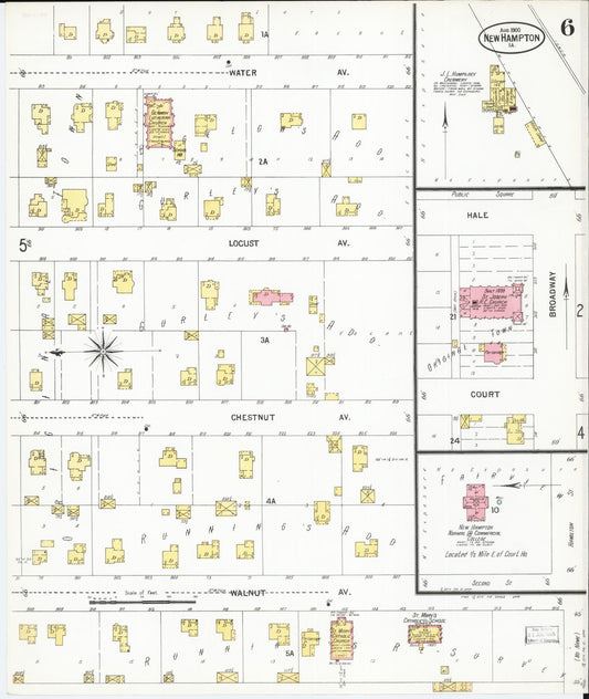 Sanborn Fire Insurance Map from New Hampton, Chickasaw County, Iowa (1900), Sheet #0006 - Historic Sanborn Fire Insurance Map Print, vintage old map wall art