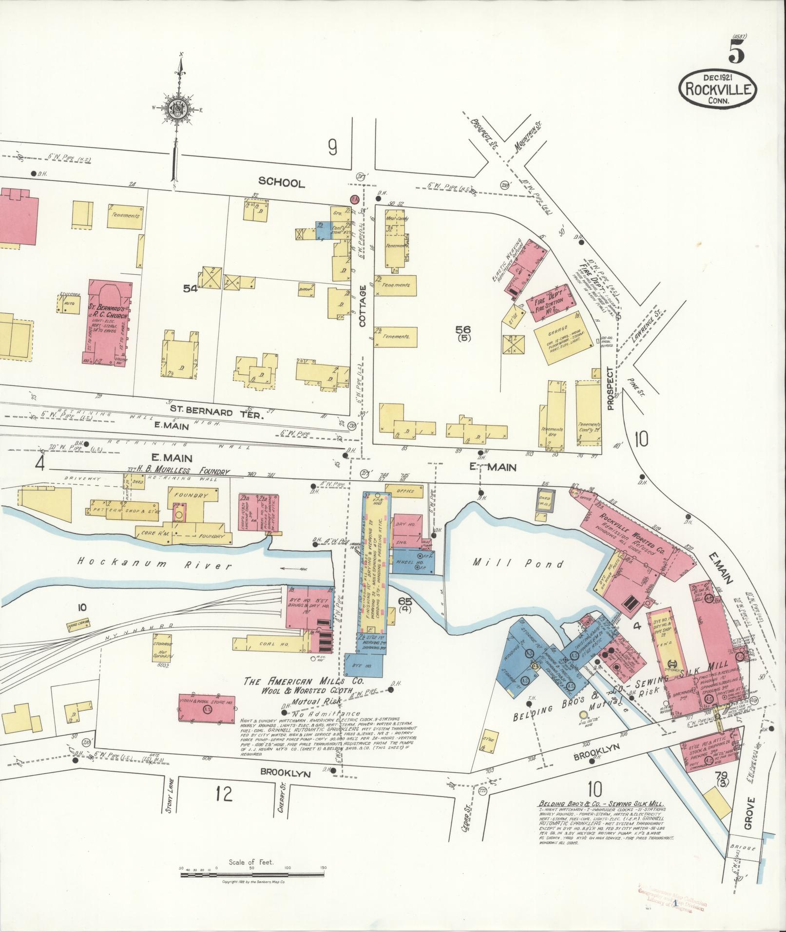 Sanborn Fire Insurance Map from Rockville, Tolland County, Connecticut (1921), Sheet #0005 - Complete Map Set gallery image, historic Sanborn map, vintage wall art, Connecticut Connecticut