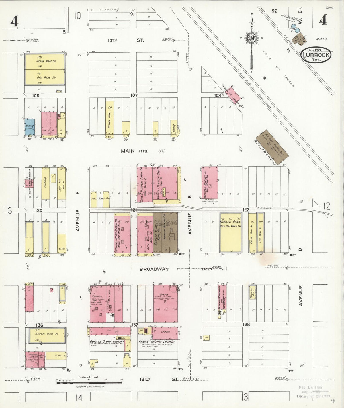 Sanborn Fire Insurance Map from Lubbock, Lubbock County, Texas (1926), Sheet #0004 - Complete Map Set gallery image, historic Sanborn map, vintage wall art, Texas Texas