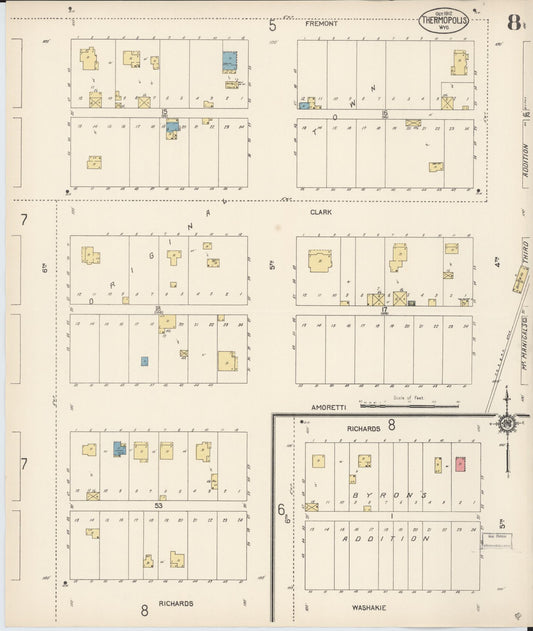 Sanborn Fire Insurance Map from Thermopolis, Hot Springs County, Wyoming (1912), Sheet #0008 - Historic Sanborn Fire Insurance Map Print, vintage old map wall art, antique decor, genealogy gift, Wyoming Wyoming map