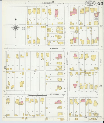 Sanborn Fire Insurance Map from Findlay, Hancock County, Ohio (1901), Sheet #0023 - Historic Sanborn Fire Insurance Map Print, vintage old map wall art, antique decor, genealogy gift, Ohio Ohio map