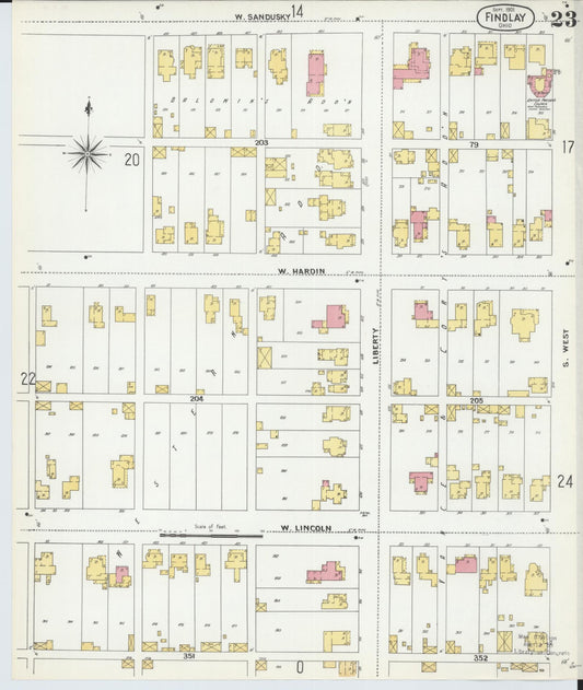 Sanborn Fire Insurance Map from Findlay, Hancock County, Ohio (1901), Sheet #0023 - Historic Sanborn Fire Insurance Map Print, vintage old map wall art, antique decor, genealogy gift, Ohio Ohio map