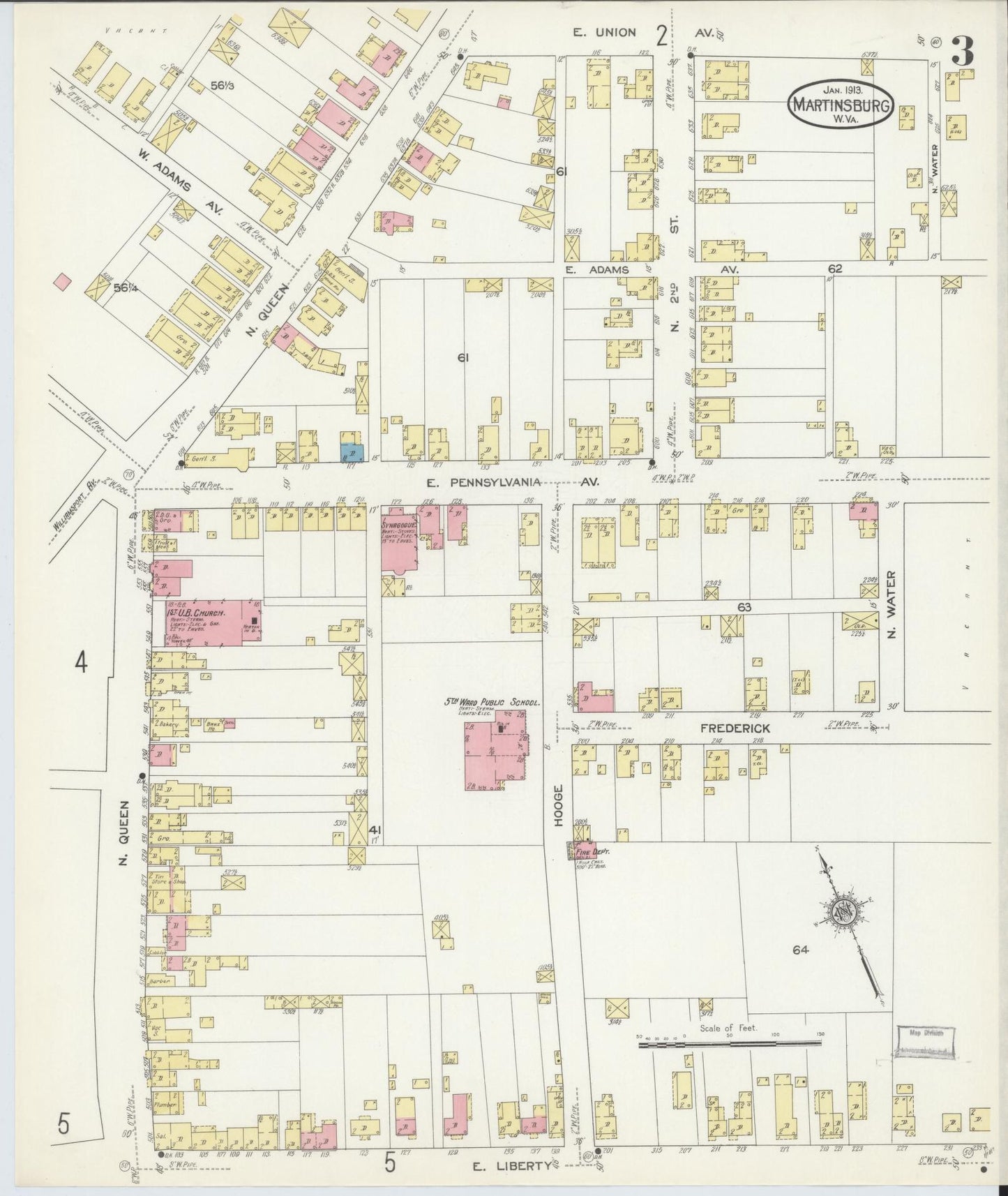 Sanborn Fire Insurance Map from Martinsburg, Berkeley County, West Virginia (1913), Sheet #0003 - Complete Map Set gallery image, historic Sanborn map, vintage wall art, West Virginia West Virginia