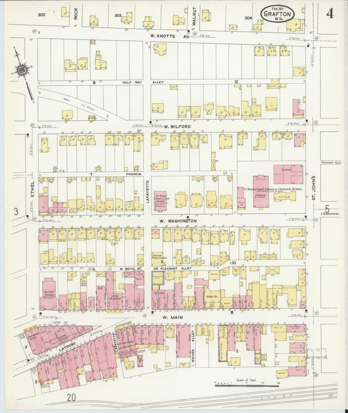 Sanborn Fire Insurance Map from Grafton, Taylor County, West Virginia (1911), Sheet #0004 - Complete Map Set gallery image, historic Sanborn map, vintage wall art, West Virginia West Virginia