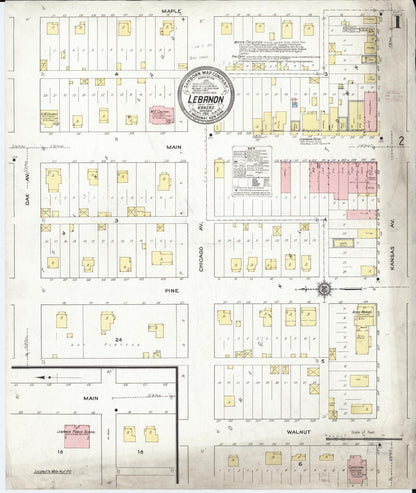 Sanborn Fire Insurance Map from Lebanon, Smith County, Kansas (1911), Sheet #0001 - Complete Map Set gallery image, historic Sanborn map, vintage wall art, Kansas Kansas