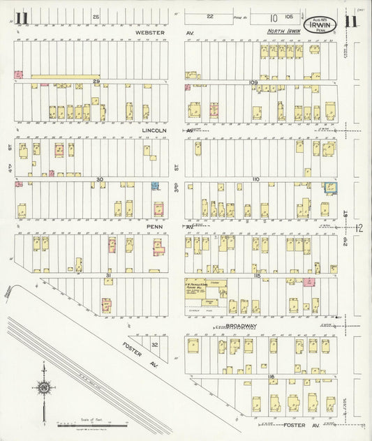 Sanborn Fire Insurance Map from Irwin, Westmoreland County, Pennsylvania (1925), Sheet #0011 - Historic Sanborn Fire Insurance Map Print, vintage old map wall art, antique decor, genealogy gift, Pennsylvania Pennsylvania map