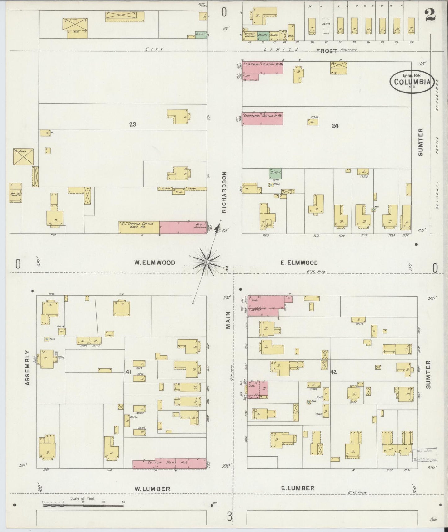 Sanborn Fire Insurance Map from Columbia, Richland County, South Carolina (1898), Sheet #0002 - Historic Sanborn Fire Insurance Map Print, vintage old map wall art, antique decor, genealogy gift, South Carolina South Carolina map