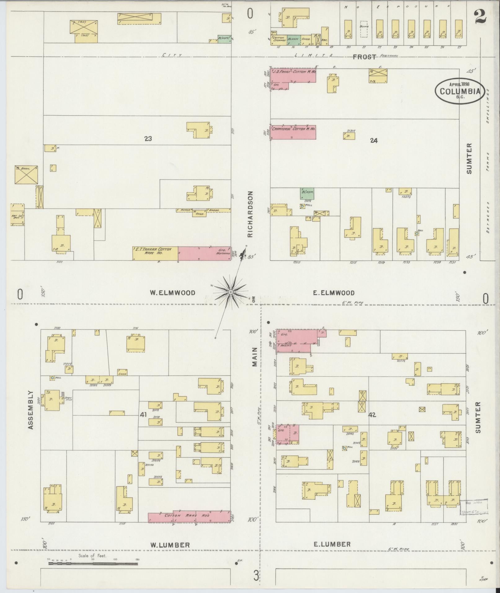 Sanborn Fire Insurance Map from Columbia, Richland County, South Carolina (1898), Sheet #0002 - Historic Sanborn Fire Insurance Map Print, vintage old map wall art, antique decor, genealogy gift, South Carolina South Carolina map