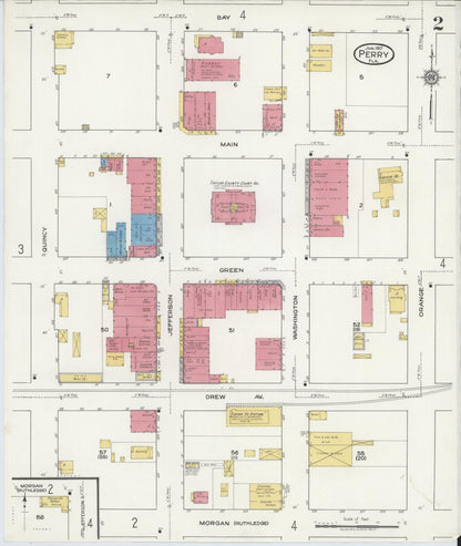 Sanborn Fire Insurance Map from Perry, Taylor County, Florida (1917), Sheet #0002 - Historic Sanborn Fire Insurance Map Print, vintage old map wall art, antique decor, genealogy gift, Florida Florida map