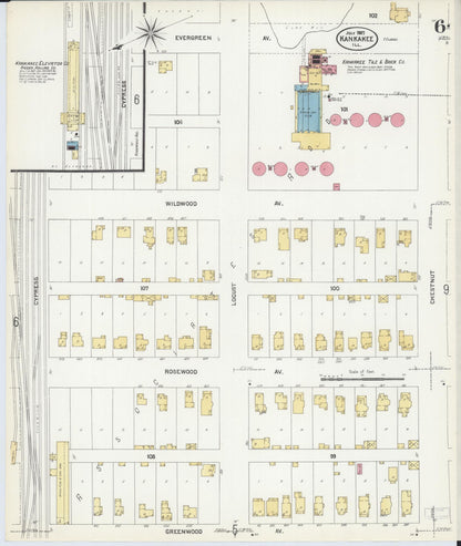 Sanborn Fire Insurance Map from Kankakee, Kankakee County, Illinois (1907), Sheet #0006 - Historic Sanborn Fire Insurance Map Print, vintage old map wall art, antique decor, genealogy gift, Illinois Illinois map