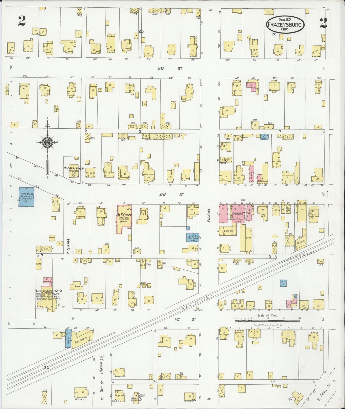 Sanborn Fire Insurance Map from Frazeysburg, Muskingum County, Ohio (1928), Sheet #0002 - Complete Map Set gallery image, historic Sanborn map, vintage wall art, Ohio Ohio