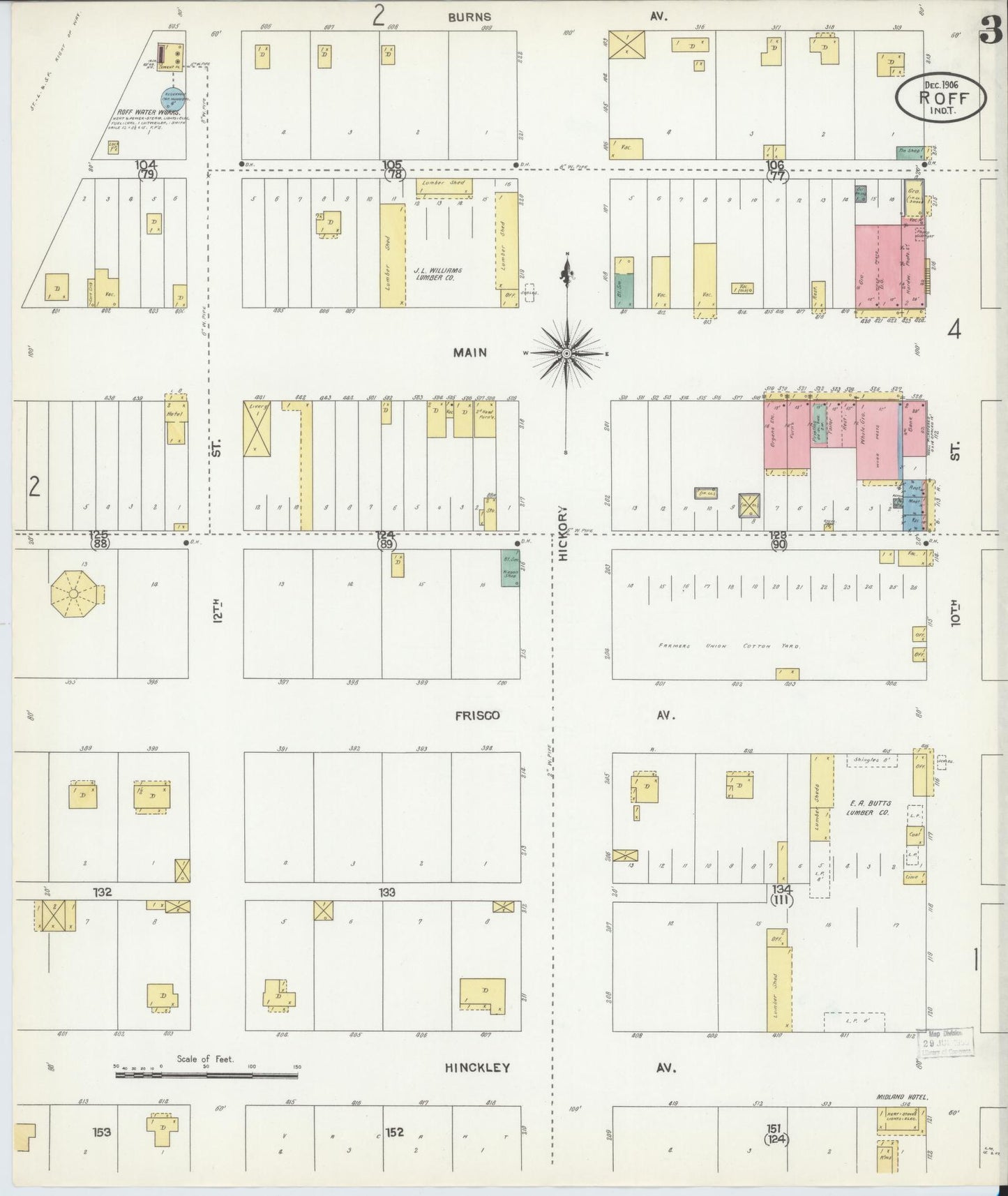 Sanborn Fire Insurance Map from Roff, Pontotoc County, Oklahoma (1906), Sheet #0003 - Historic Sanborn Fire Insurance Map Print, vintage old map wall art, antique decor, genealogy gift, Oklahoma Oklahoma map
