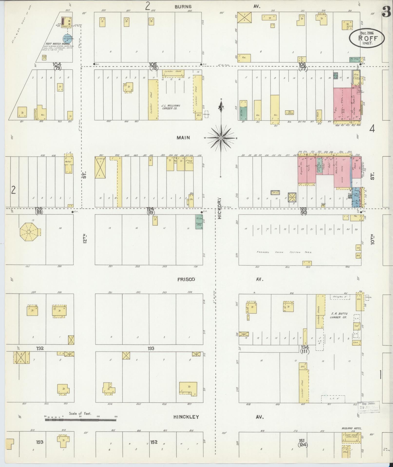 Sanborn Fire Insurance Map from Roff, Pontotoc County, Oklahoma (1906), Sheet #0003 - Historic Sanborn Fire Insurance Map Print, vintage old map wall art, antique decor, genealogy gift, Oklahoma Oklahoma map