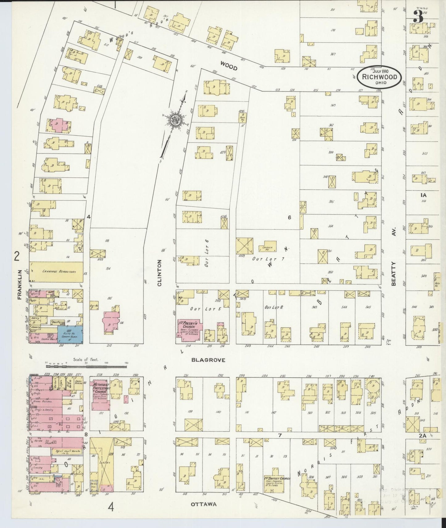 Sanborn Fire Insurance Map from Richwood, Union County, Ohio (1910), Sheet #0003 - Complete Map Set gallery image, historic Sanborn map, vintage wall art, Ohio Ohio
