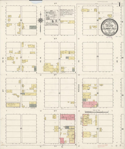 Sanborn Fire Insurance Map from Columbia Falls, Flathead County, Montana (1910), Sheet #0001 - Complete Map Set gallery image, historic Sanborn map, vintage wall art, Montana Montana