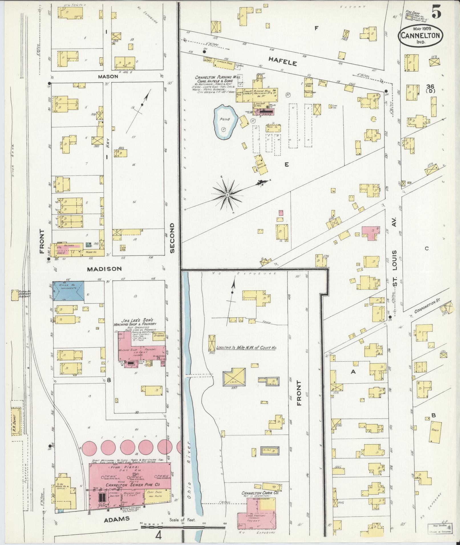 Sanborn Fire Insurance Map from Cannelton, Perry County, Indiana (1909), Sheet #0005 - Complete Map Set gallery image, historic Sanborn map, vintage wall art, Indiana Indiana