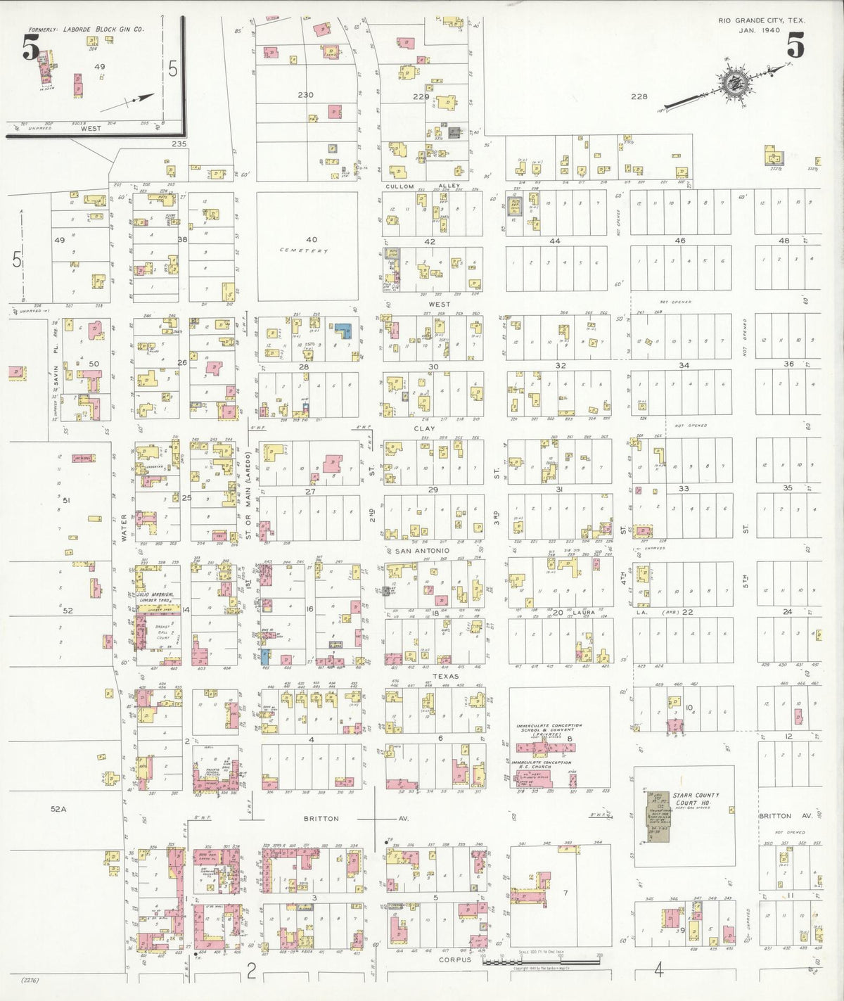 Sanborn Fire Insurance Map from Rio Grande City, Starr County, Texas (1940), Sheet #0005 - Complete Map Set gallery image, historic Sanborn map, vintage wall art, Texas Texas