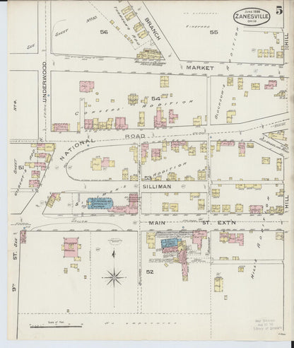 Sanborn Fire Insurance Map from Zanesville, Muskingum County, Ohio (1886), Sheet #0005 - Historic Sanborn Fire Insurance Map Print, vintage old map wall art, antique decor, genealogy gift, Ohio Ohio map