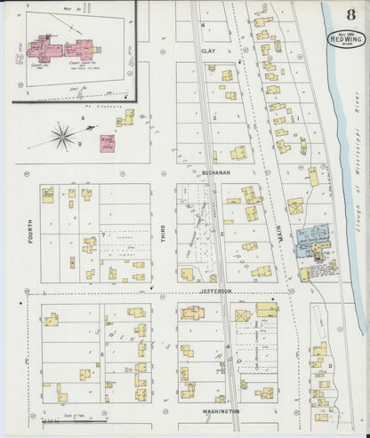 Sanborn Fire Insurance Map from Red Wing, Goodhue County, Minnesota (1895), Sheet #0008 - Historic Sanborn Fire Insurance Map Print, vintage old map wall art, antique decor, genealogy gift, Minnesota Minnesota map