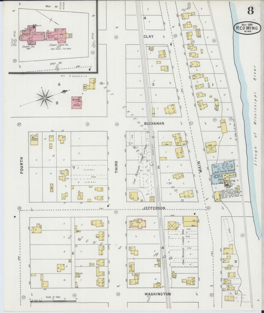 Sanborn Fire Insurance Map from Red Wing, Goodhue County, Minnesota (1895), Sheet #0008 - Historic Sanborn Fire Insurance Map Print, vintage old map wall art, antique decor, genealogy gift, Minnesota Minnesota map