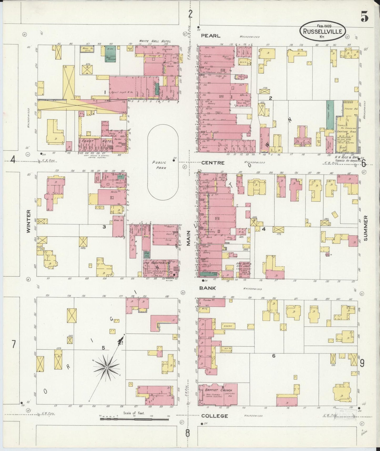 Sanborn Fire Insurance Map from Russellville, Logan County, Kentucky (1909), Sheet #0005 - Complete Map Set gallery image, historic Sanborn map, vintage wall art, Kentucky Kentucky