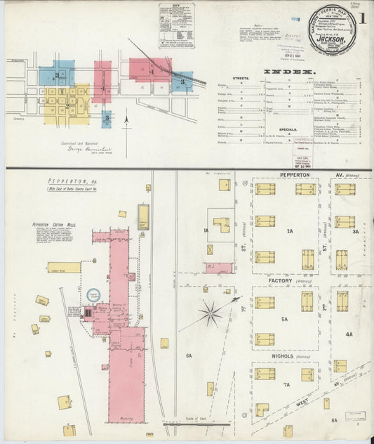 Sanborn Fire Insurance Map from Jackson, Butts County, Georgia (1900), Sheet #0001 - Historic Sanborn Fire Insurance Map Print, vintage old map wall art, antique decor, genealogy gift, Georgia Georgia map