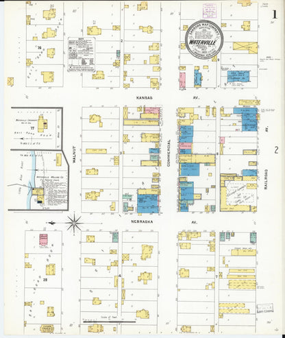 Sanborn Fire Insurance Map from Waterville, Marshall County, Kansas (1905), Sheet #0001 - Complete Map Set gallery image, historic Sanborn map, vintage wall art, Kansas Kansas