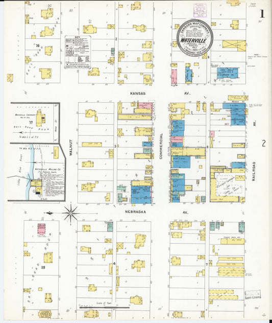 Sanborn Fire Insurance Map from Waterville, Marshall County, Kansas (1905), Sheet #0001 - Complete Map Set gallery image, historic Sanborn map, vintage wall art, Kansas Kansas